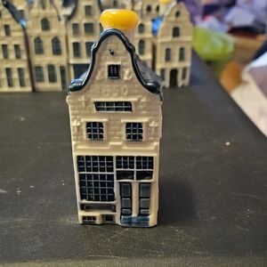 KLM Delft Ceramic House Figurine with Blue Accents Collectable # 12